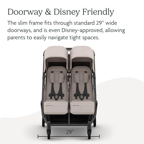 Image of UPPAbaby Minu Duo Side-by-Side Double Stroller - Lightweight + Compact Design for Travel - Easy Fold- from Birth to Toddler - Independent Recline -Ada (Sandstone /Carbon Frame /Chestnut Leather)