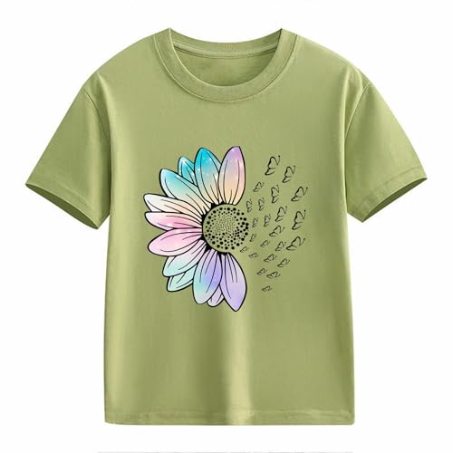 Girls Loose Fit Sunflower Graphic T Shirts Short Sleeve Crewneck Cute Pattern Printed Tops (A-Mint Green, 2-3 Years)2