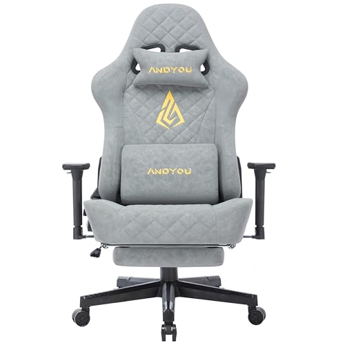 Andyou Silla Gaming Ergonómica Profesional con Soporte Lumbar Masaje - Silla Gamer Adulto Giratoria Reclinable, Reposapiés Ajustable y Tela Transpirable 150 kg para Oficina/PC