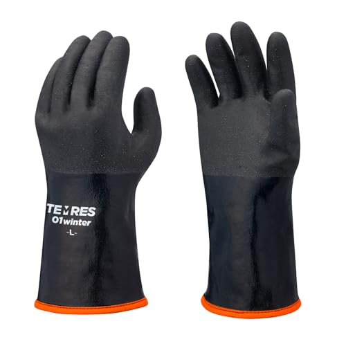 【Amazon.co.jp限定】【防寒手袋・アウトドアテムレス・透湿完全防水】 TEMRES 01winter Lサイズ ブラック 防寒インナー付きグローブカフ,ドローコードなし 裾オレンジカラーの画像