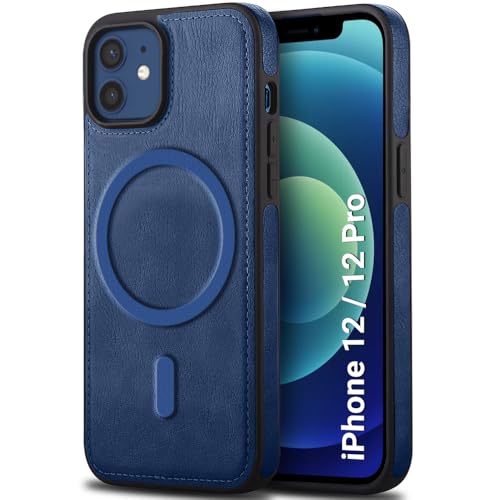 Image of TheGiftKart Genuine Leather Finish Back Cover Case for iPhone 12 /12 Pro | Shockproof Design | Raised Edges for Camera & Screen Protection | Stunning Minimalist Design (MagSafe Compatible, Blue)