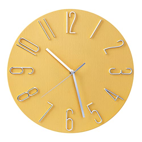 12 Inch Minimalist Yellow Analog Quartz Wall Clock, Battery Operated, Decorative, Unisex