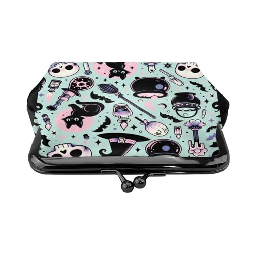 Pu Leather Buckle Coin Purse Halloween-Goth-Witch-Creepy Girls Kiss-Lock Change Purse Wallets2