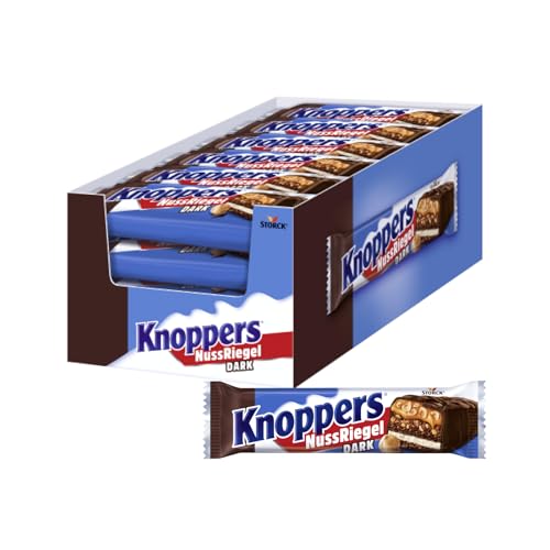 Knoppers NussRiegel Dark – 24 x 40g – Waffelriegel mit Milch- und Nugatcreme mit Gebäckstückchen, gehackten Haselnüssen und zartem Karamell, umhüllt von dunkler Milchschokolade Knoppers NussRiegel Dark – 24 x 40g – Waffelriegel mit Milch- und Nugatcreme mit Gebäckstückchen, gehackten Haselnüssen und zartem Karamell, umhüllt von dunkler Milchschokolade