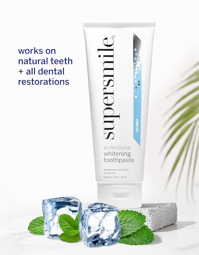 Image of Supersmile ICY Mint Whitening Toothpaste, Fluoride-Free, 8 Oz | Calprox Powered, Whitens 5.5 Shades in 7 Days, Frosty Peppermint Menthol Crystals, Veneer Safe, Sensitivity-Free