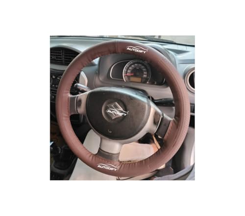 Image of Coffee Leather Steering Wheel Cover Universal Fit, Anti-Slip, Breathable, Comfortable Grip, Durable & Stylish for Cars Easy Install, Long-Lasting Protection,Non-SlipDesign.