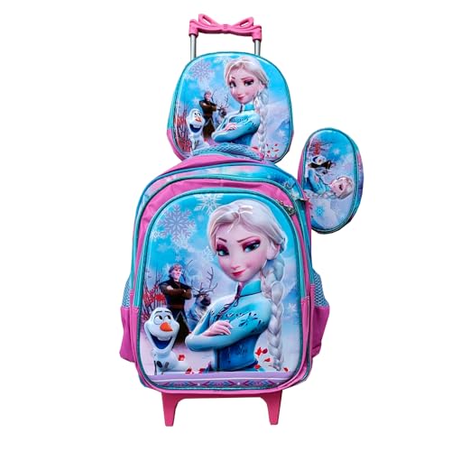 Kit Mochila da Frozen em 3D com Rodinhas + Lancheira Térmica + Estojo Escolar em Alto Relevo