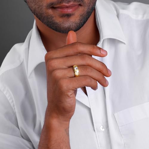 Image of GIVA 925 Silver Golden Zircon Ornate Ring For Him, Fixed Size,Indian| Gifts for Men and Boys| With Certificate of Authenticity and 925 Stamp | 6 Months Warranty
