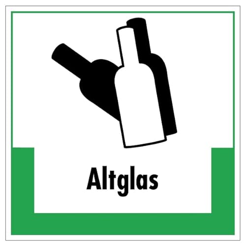 Aufkleber Abfallkennzeichnung Hinweis Altglas Müllentsorgung Recycling Schild Folie selbstklebend, grün | 5-40cm Made in Germany, Größe: 20x20cm