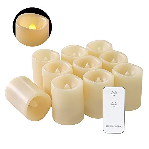 Preisvergleich Produktbild Flammenlose flackernde LED-Votivkerzen mit Fernbedienung, batteriebetriebene Teelichter, batteriebetrieben, warmes weißes Licht, 3,8 x 5,1 cm, 10 Stück