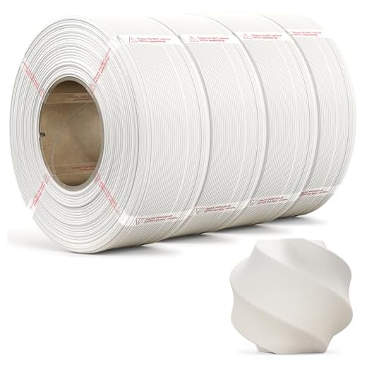 MarsWork Matte PLA Refill Filament 4-Pack Bundle (4kg/8.8lbs) for Reusable Spools, 1.75mm Spool-Less Bulk PLA 3D Printing Filament, Compatible with Bambu Lab 3D Printers – White x 4