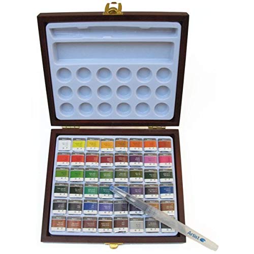 ARTIST Wingo Acuarela Caja DE Madera 48 Pastillas + Pincel RELLENABLE + Paleta