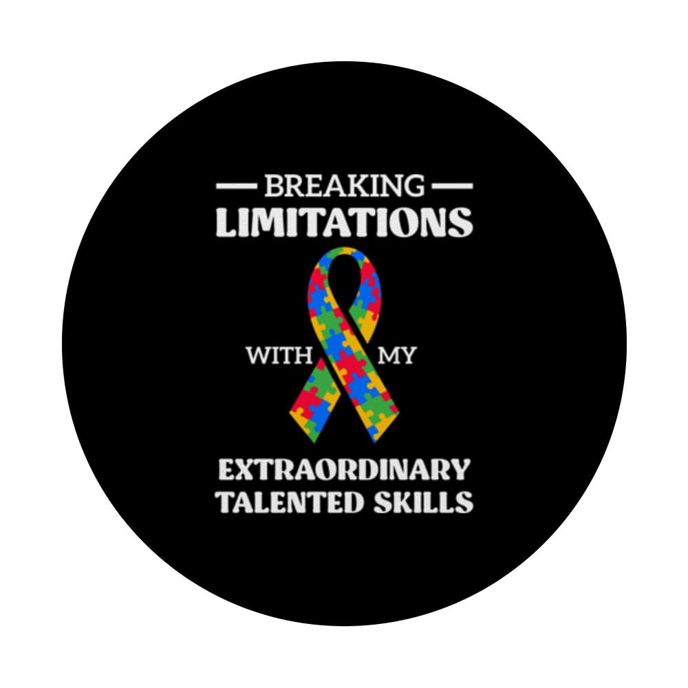 Autism Awareness Puzzle Ribbon Autistic Child Talents Skills PopSockets Swappable PopGrip, Black - Image 3