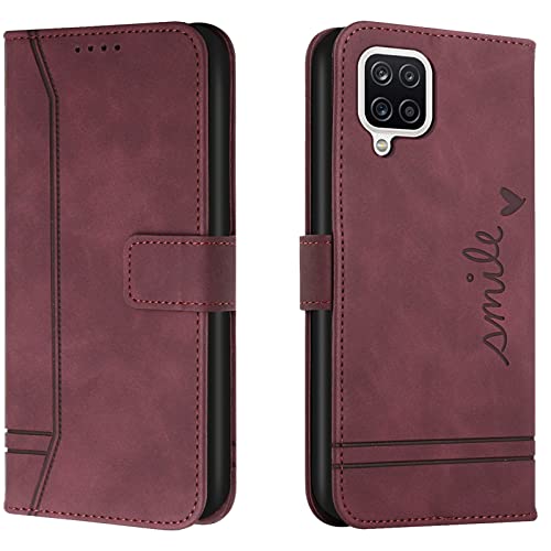 Lihondar Funda para Samsung Galaxy F22 / M32 4G, Carcasa Samsung F22 / M32 4G con Tapa y Billetera, Capa Tipo Libro Flip Case Wallet, Telefono Cubrir Móvil Phone Cover Piel Protector (Rojo) Cover