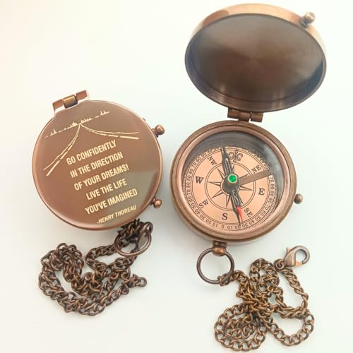 Brújula de bolsillo de bronce con grabado para graduación miniatura 4