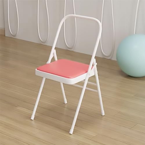 Silla de yoga plegable portátil, piel sintética sin respaldo, pies antideslizantes, diseño de doble viga para yoga Iyengar, ligera, portátil, colores negro y rosa