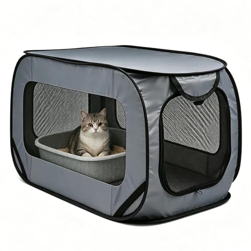 Jaula para perros | Transportín plegable engrosado para gatos | Jaula grande para perros y gatos – Para animales medianos, casa, apartamento, salón, balcón, coche, exterior, viaje, camping