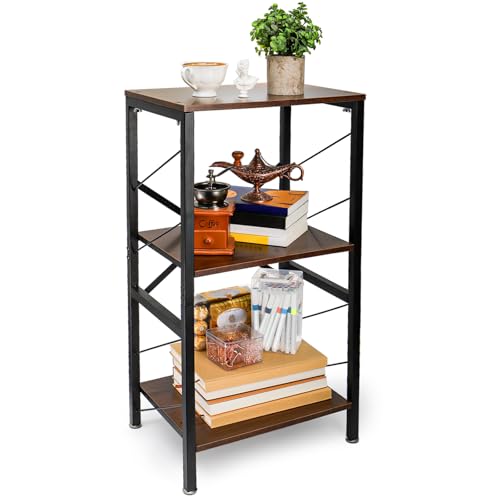 WRINGKIT Mesa auxiliar de 3 niveles, mesa telefónica de 30 pulgadas de alto, mesa auxiliar estrecha de madera con estantes, mesita de noche industrial para sala de estar, dormitorio, oficina, pasillo