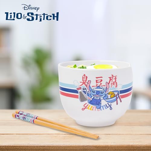 Image of Silver Buffalo Lilo and Stitch Yummy, Ramen Bowl with Chopsticks, 20oz