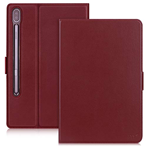FYY Case for Samsung Galaxy Tab S6 10.5" T860, Luxury Cowhide Genuine Leather [Support S Pencil Charging] with [Auto Sleep-Wake Function] for Galaxy Tab S6 10.5 inch T860 Wine Red