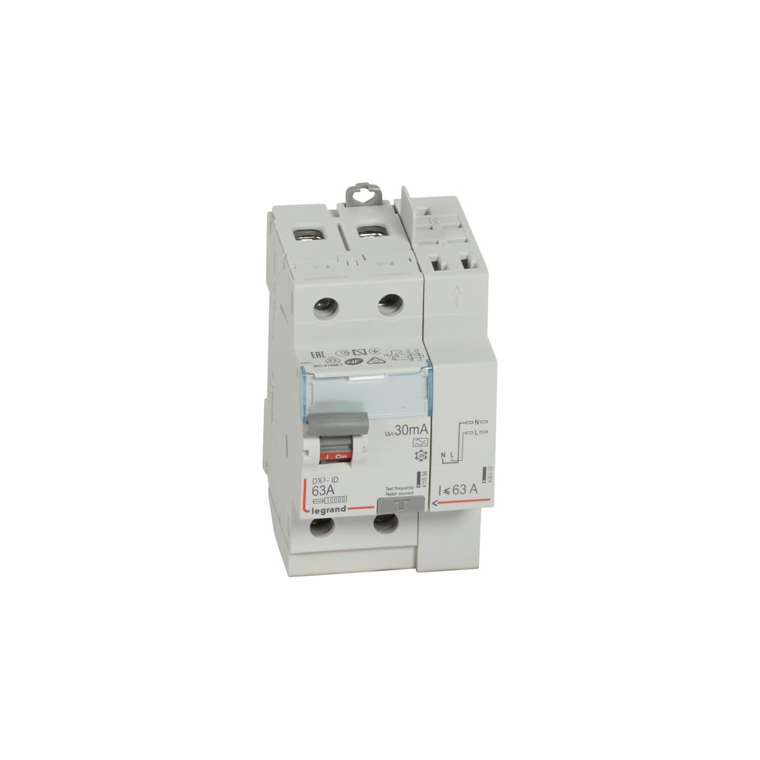 411639 Interrupteur Différentiel Dx3 2p 63a Type A 30ma Arrivée Haute + Départ Haut - 3 Modules - Legrand