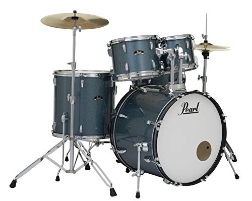 Image of Pearl, Drum Set, 5 Pcs, Roadshow, W /Stands & Cymbals -Aqua Blue Glitter RS525SC /C (703)