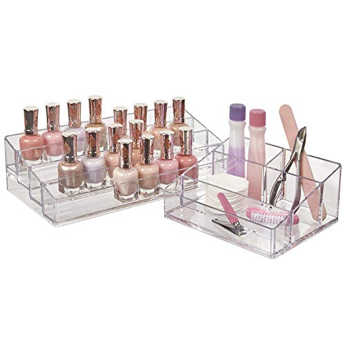 STORi Multi-Level Nail Polish Organizer and Vanity Makeup Organizer Bundle