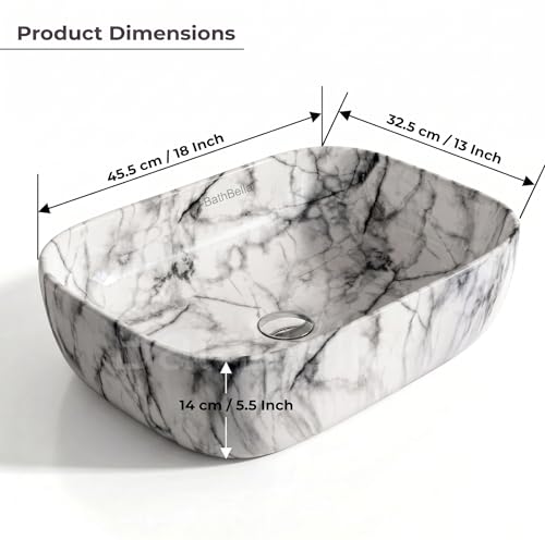 Image of Designer Ceramic Wash Basin For Bathroom | Over Counter Bathroom Basin | Counter Top Bathroom Sink | Wash Basin For Restaurant, Hotel (18 x13 x 5 Inch) (114)