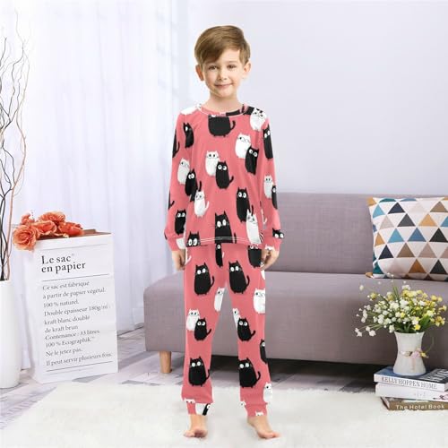 Cats on Pink Background Soft Pajama Set for All Seasons,Breathable Pjs Long Sleeve Sleepwear,Comfy Loungewear 2 Piece Underwear Set 8T4