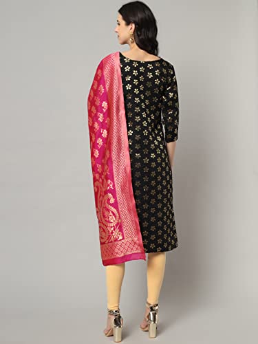 Image of VredeVogel Women's Cotton Silk Blend Straight Kurta With Dupatta with Banarasi Silk Dupatta