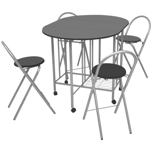 Vetnasa Conjunto de Comedor Plegable 5 Piezas MDF Negro Mobiliario, Conjuntos de Muebles, Conjuntos de Muebles para cocinas y comedores Negro 27,5 KG