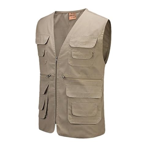 Aufgevals Men's Cotton Multiple Pockets Photography Director Work Vest(Khaki,M) Cover
