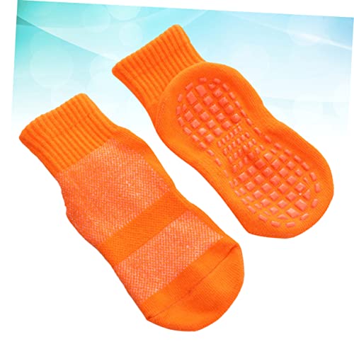 3 Pairs Non-Slip Floor Socks for Kids Cotton Trampoline Socks Dispensing Design for 1-4 Years Old in Orange3