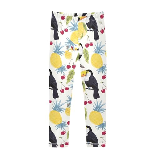 ALAZA Girls' Leggings Children's Yoga Pants Skinny Printed Dance Toucan Cherry Pineapple Comfortable 4T