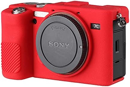 Camera Case for Sony A7C Alpha 7C- Protective Silicone DSLR Skin Cover, Detachable Cage, Shockproof, Dustproof Red
