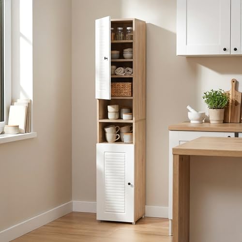 Image of Rocco Lofty Tall Storage Cabinet with Engraved Doors | Engineered Wood Sideboard with Soft-Close Hinges & Scratch-Resistant Matte Finish | Living Room Dining Bedroom (Stripes, Tall Size)