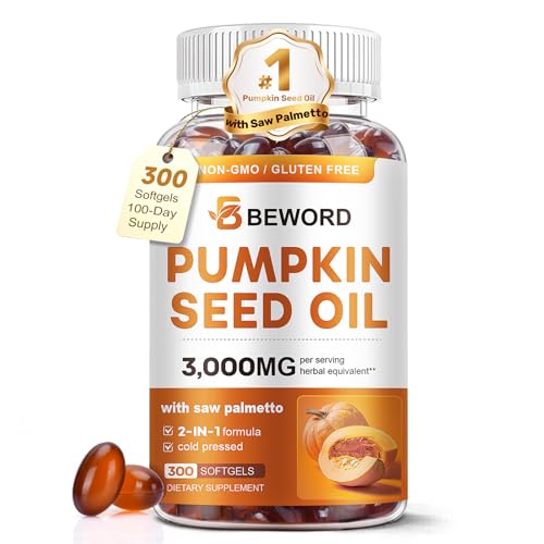 Pumpkin Seed Oil with Saw Palmetto Softgels 3000mg Per Serving 300 Softgels | Cold-Pressed with Essential Fatty Acids & Phytosterols | Supports Hair Urinary Bladder & Prostate Health | Non-GMO