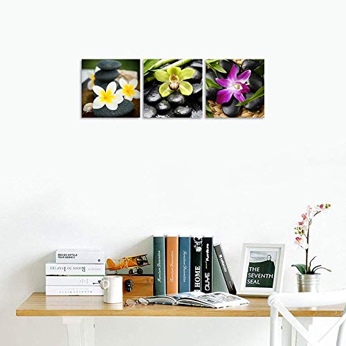 Tutubeer 3 Panels Spa Decor Zen Canvas Wall Art For Home Decor Spa Stones And Plumeria Orchid Stones Spa Wall Decor For Home Decoration Stretched And Framed Ready To Hang Each Panel Size:12X12Inch #TOP2