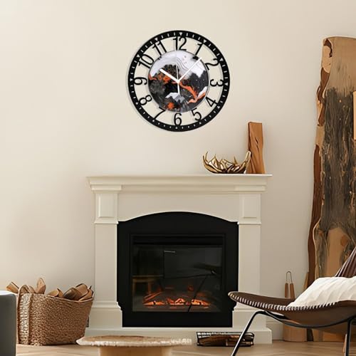 Reloj de Pared Metal 10" Negro Naranja Silencioso miniatura 7
