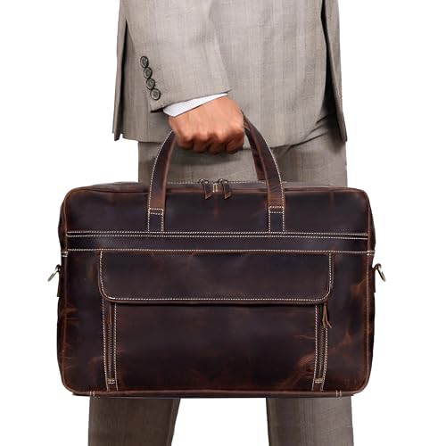 HLC 18 Inch Full Grain Leather Briefcase messenger shoulder bags for men and women3