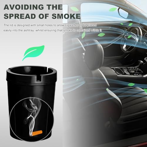 Image of Ohleats 2 PCS Car Ashtray, Smokeless Smellproof Windproof Self-Extinguishing Auto Ashtray, Portable Mini Vehicle Cigarette Trash Can Fits Most Cup Holder for Home Office, Car Accessories (Black)