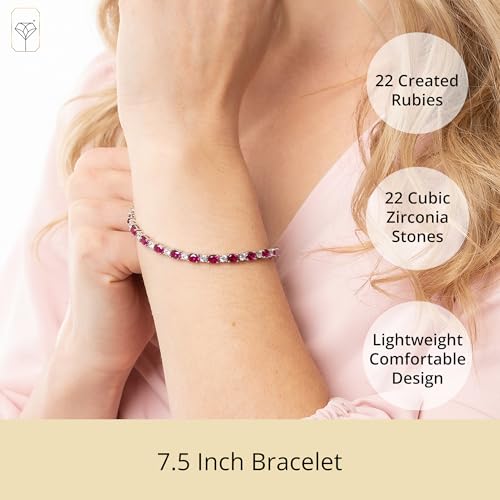 MAX + STONE 925 Sterling Silver Created Ruby Bracelet for Women | July Birthstone Ruby Bracelet | Hypoallergenic Sterling Silver Tennis Bracelets3