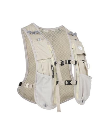 Image of TEGO Pacer Trail Hydration Vest | Hydration Pack for Running & Hiking | Adjustable Running Vest with Storage, Reservoir Pouch & Reflective Details | Compatible with Soft Flasks & 2L Bladder (Beige)