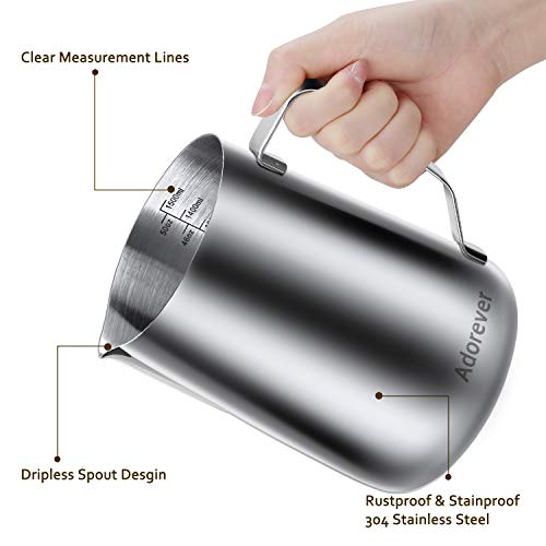 Image of Milk Frothing Pitcher, 50oz Steaming Pitcher Stainless Steel Espresso Machine Accessories for Coffee Bar, Cappuccino Barista Tools Milk Jug Steamer Frother Cup with Decorating Latte Art Pen