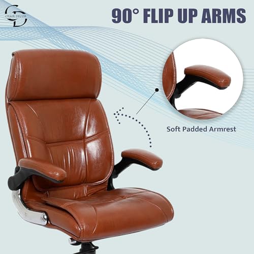 Image of Premium Leatherette Boss Office Chair | Ergonomic High-Back Revolving Chair for Home, Office, Study & Gaming | Height Adjustable Executive Chair with Chrome Base | 1 Piece (Tan)