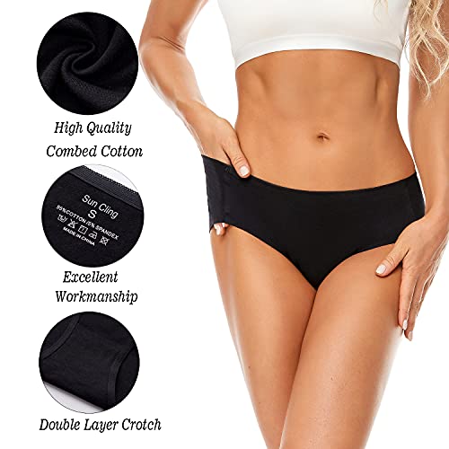 Sun Cling Women's Underwear Cotton Seamless Breathable Panties Ladies Hipster Briefs No Show Underpants Bikini Soft Black #TOP2