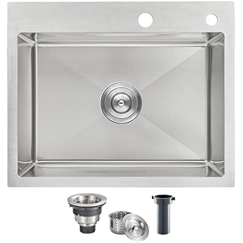 ROVOGO 22x18x9 inch Drop in Kitchen Sink Single Bowl, 304 Stainless Steel Modern Sink Top Mount with 2 Holes, Brushed Cover