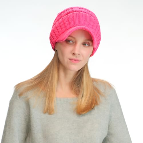 Image of C.C Trendy Warm Oversized Chunky Soft Oversized Ribbed Slouchy Knit Hat with Visor Brim