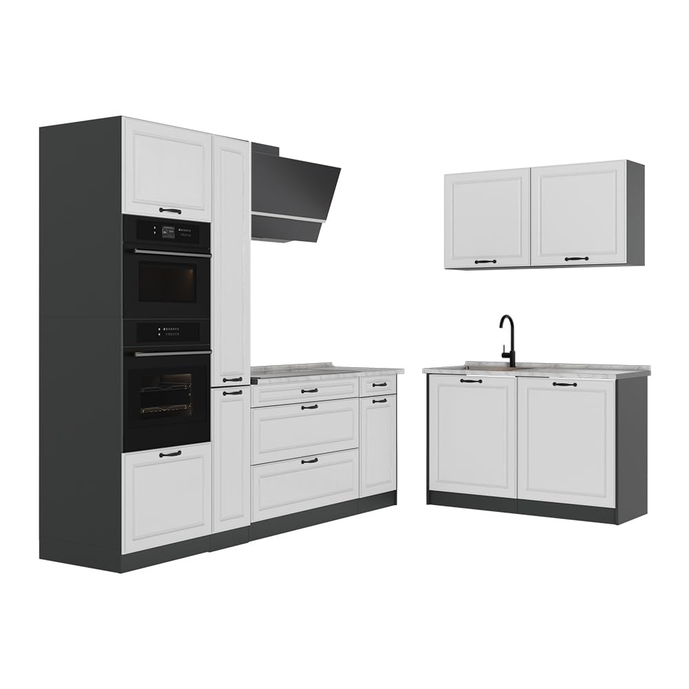 Vicco Kuchnia narożna "R-Line", Biały rustykalny/Antracyt 230 x 120 cm