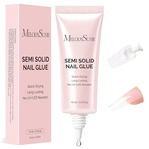 Image of MelodySusie Super Strong Nail Glue, Semi Solid Nail Glue Press On Nails, Quick Drying, No UV Lamp Needed, Long Lasting, Nail Glues DIY Home Salon Manicure 15ml